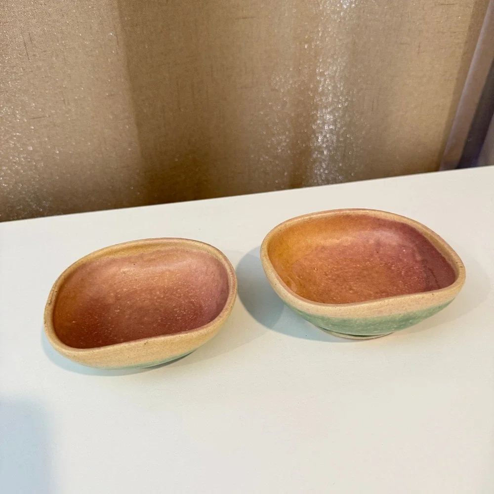 Studio Artisan Handcrafted Ceramic Bowls Sage Green & Terracotta Pink Set of 2